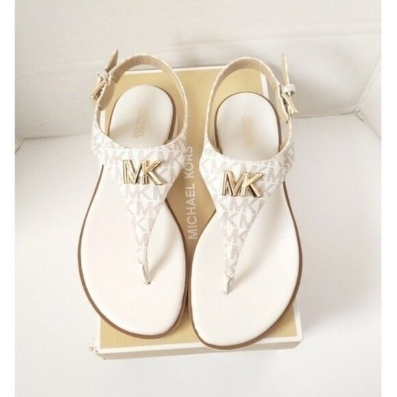 New! MICHAEL KORS Women's MK Logo Jilly T-Strap Sandals Shoes Open-Toe Vanilla 7 - Picture 5 of 9